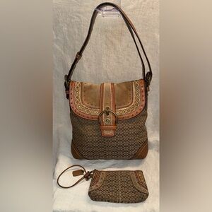 Vintage Coach Signature Soho Crossbody Buckle Suede Studded Bag & Wristlet